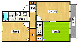 京都市営烏丸線 国際会館駅 徒歩5分の賃貸アパート 1階2DKの間取り