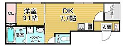 JR山陰本線 円町駅 徒歩7分の賃貸アパート 1階1DKの間取り