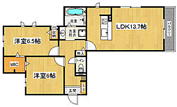 阪急京都本線 洛西口駅 徒歩11分の賃貸アパート 1階2LDKの間取り