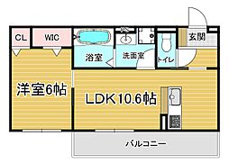 JR草津線 手原駅 徒歩23分の賃貸アパート 3階1LDKの間取り