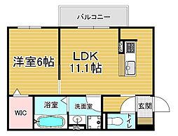 JR草津線 手原駅 徒歩23分の賃貸アパート 3階1LDKの間取り