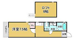 京阪本線 出町柳駅 徒歩7分の賃貸アパート 2階1Kの間取り