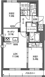 ル・ノール桑園 2階2LDKの間取り