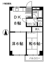 カルチェベーレ岸 2DKの間取図画像