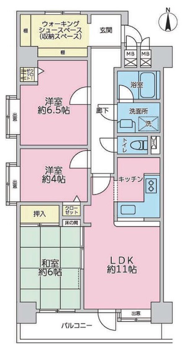 ライオンズマンション仙台堀川公園(3LDK) 4階の間取り