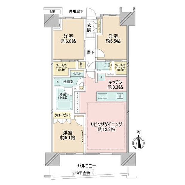 ＪＲ京浜東北・根岸線 王子駅まで 徒歩9分(3LDK) 3階の間取り