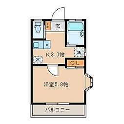 ガーネット 1Kの間取図画像