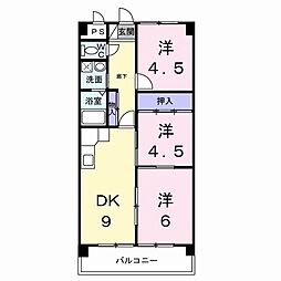 JR八高線 北八王子駅 徒歩16分の賃貸マンション 3階3DKの間取り