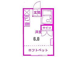 西武拝島線 玉川上水駅 徒歩5分の賃貸アパート 2階ワンルームの間取り