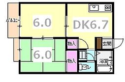 JR中央本線 立川駅 バス10分 大山団地東下車 徒歩2分の賃貸アパート 1階2DKの間取り