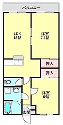 JR中央本線 立川駅 バス29分 三ツ木交差点下車 徒歩4分の賃貸マンション 3階2LDKの間取り