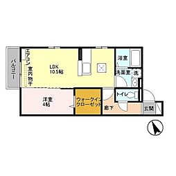 西武拝島線 東大和市駅 徒歩10分の賃貸アパート 1階1LDKの間取り