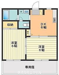JR青梅線 昭島駅 徒歩20分の賃貸アパート 1階2DKの間取り