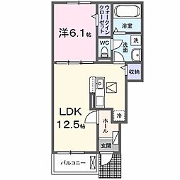 西武拝島線 武蔵砂川駅 徒歩17分の賃貸アパート 1階1LDKの間取り