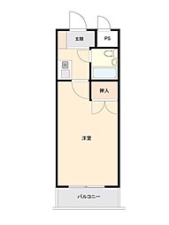 西武新宿線 花小金井駅 徒歩10分の賃貸マンション 1階ワンルームの間取り