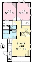 JR中央本線 武蔵小金井駅 徒歩22分の賃貸アパート 1階2LDKの間取り