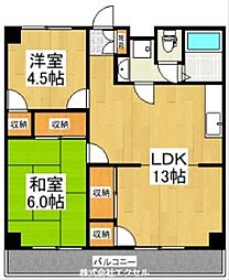 京王線 多磨霊園駅 徒歩16分の賃貸マンション 2階2LDKの間取り