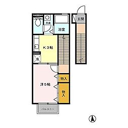 多摩都市モノレール 桜街道駅 徒歩19分の賃貸アパート 2階ワンルームの間取り