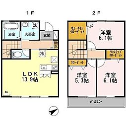JR南武線 西府駅 徒歩13分の賃貸テラスハウス 3LDKの間取り