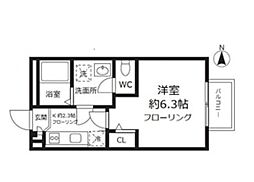 西武新宿線 花小金井駅 徒歩6分の賃貸アパート 1階1Kの間取り