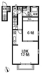JR中央本線 立川駅 徒歩7分の賃貸アパート 2階1LDKの間取り