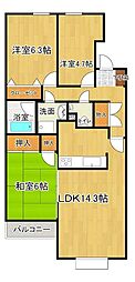 JR青梅線 小作駅 徒歩25分の賃貸マンション 3階3LDKの間取り