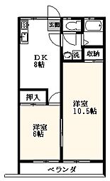 多摩都市モノレール 上北台駅 徒歩10分の賃貸アパート 2階2LDKの間取り
