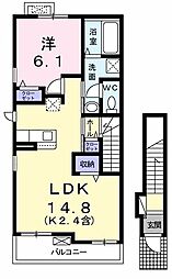 JR青梅線 東青梅駅 徒歩15分の賃貸アパート 2階1LDKの間取り