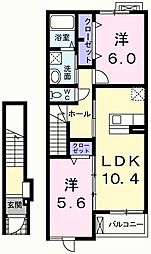 JR五日市線 武蔵引田駅 徒歩14分の賃貸アパート 2階2LDKの間取り