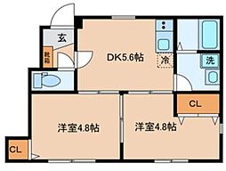 西武多摩川線 是政駅 徒歩9分の賃貸アパート 1階2DKの間取り