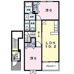 JR青梅線 拝島駅 徒歩18分の賃貸アパート 2階2LDKの間取り