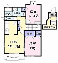JR青梅線 羽村駅 徒歩13分の賃貸アパート 2階2DKの間取り
