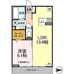 小田急多摩線 小田急永山駅 徒歩16分の賃貸アパート 2階1LDKの間取り