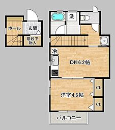 JR中央本線 高尾駅 徒歩20分の賃貸アパート 2階1DKの間取り