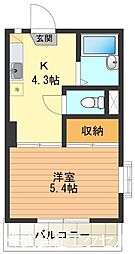 京王線 平山城址公園駅 徒歩9分の賃貸アパート 2階1Kの間取り