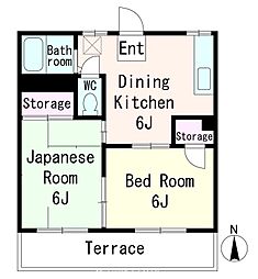 JR中央本線 日野駅 徒歩16分の賃貸アパート 1階2DKの間取り