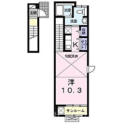 JR中央本線 日野駅 徒歩12分の賃貸アパート 2階1Kの間取り