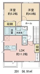 JR五日市線 東秋留駅 徒歩15分の賃貸アパート 2階2LDKの間取り