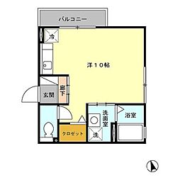 JR横浜線 相原駅 徒歩34分の賃貸アパート 1階ワンルームの間取り