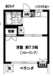 京王高尾線 山田駅 徒歩8分の賃貸アパート 2階1DKの間取り
