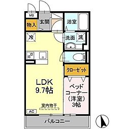 JR中央本線 豊田駅 徒歩15分の賃貸アパート 2階1LDKの間取り