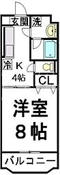 京王高尾線 めじろ台駅 徒歩22分の賃貸マンション 4階1Kの間取り