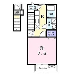 JR八高線 小宮駅 徒歩7分の賃貸アパート 2階1Kの間取り