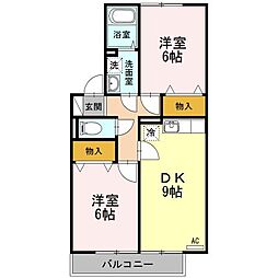 JR横浜線 相原駅 徒歩35分の賃貸アパート 1階2DKの間取り