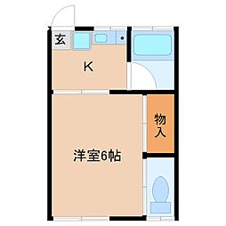 JR中央本線 高尾駅 徒歩20分の賃貸アパート 2階1Kの間取り
