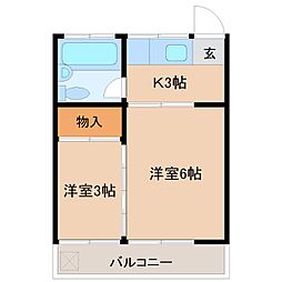 JR中央本線 八王子駅 バス20分 東楢原下車 徒歩5分の賃貸アパート 2階1SKの間取り