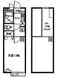 京王線 高幡不動駅 徒歩9分の賃貸アパート 1階1Kの間取り