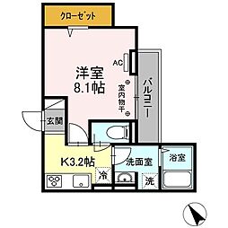 JR青梅線 河辺駅 徒歩4分の賃貸アパート 2階1LDKの間取り