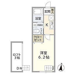 JR横浜線 相原駅 徒歩7分の賃貸アパート 1階1Kの間取り