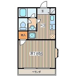 JR横浜線 相原駅 徒歩28分の賃貸アパート 1階1Kの間取り